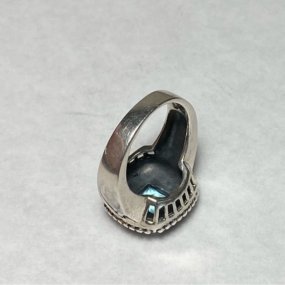 925 NF Thailand Sterling Silver Ring Blue Stone Size 6.75 Chunky Cocktail  9.49g - Picture 10 of 13